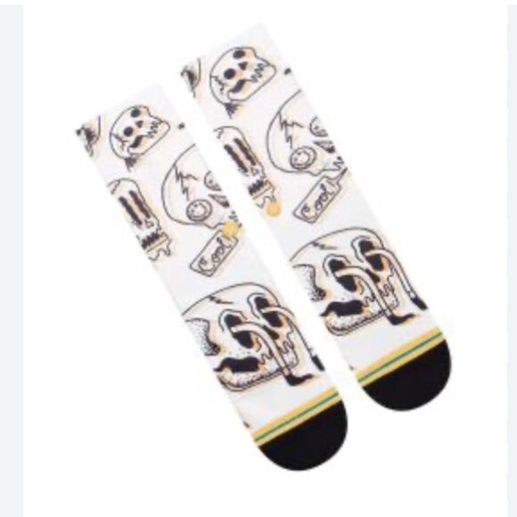 STANCE UNISEX TALKIN HEADS NWT SOCKS IN VINTAGE WHITE SIZE MEDIUM CREW HEIGHT - Picture 2 of 5